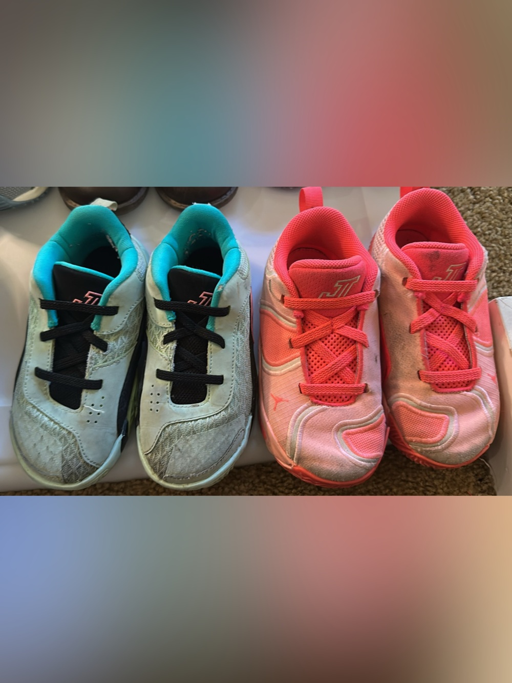 Jordan Tatum 1 Kids Basketball Shoes Lot of 2 Size 10C Teal/Black & Pink